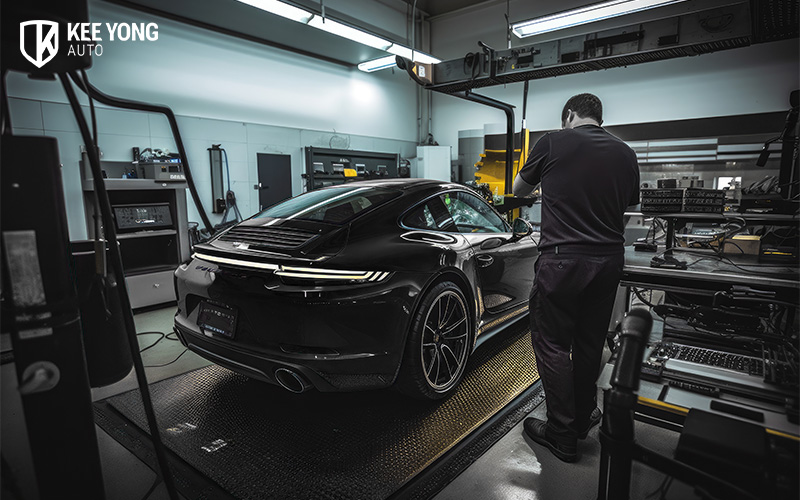 Porsche Getting Service In A Workshop